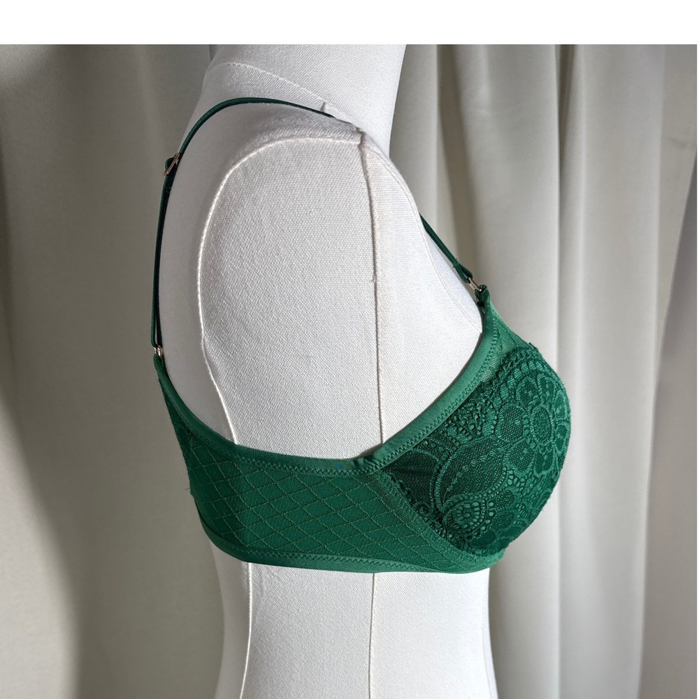 Aerie Emerald Green Lace Wireless Bra Unlined Bralette 34D Plunge Mesh Intimates - Picture 2 of 6